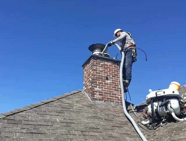 Dedicated Lakeville Chimney Sweep team member cleaning a chimney in Lakeville, MA