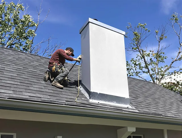 Lakeville Chimney Sweep team member finishing chimney construction in Lakeville, MA