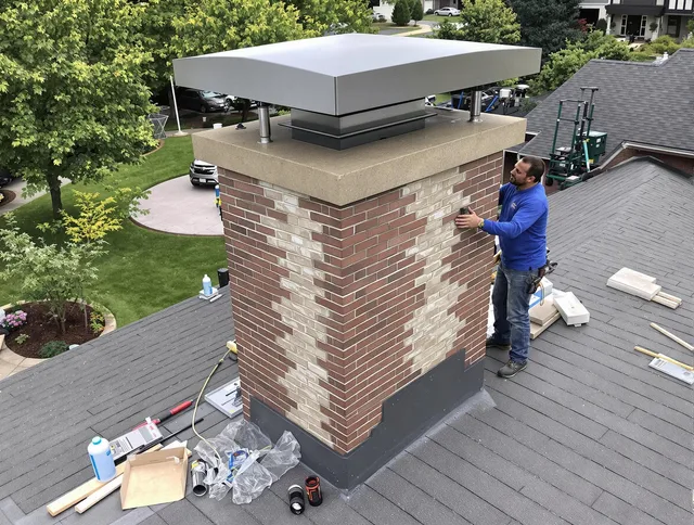 Lakeville Chimney Sweep team working on a custom chimney remodel in Lakeville, MA